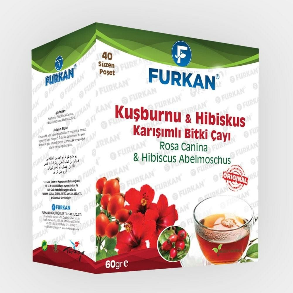 Furkan Kuşburnu & Hibiskus Karışımlı Bitki Çayı 40 Süzen Poşet